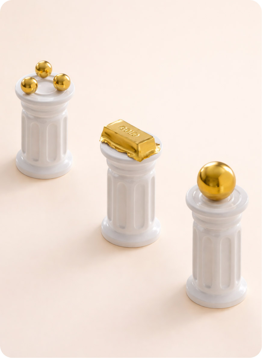 Lingotes de oro sobre columnas